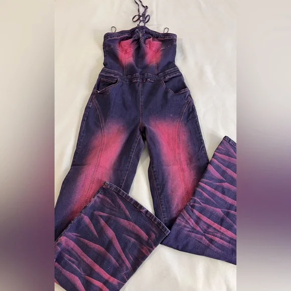 Fashion Nova Women’s More Drama Denim Jumpsuit - Dark Wash Sz Medium RN 149052 - Picture 9 of 16